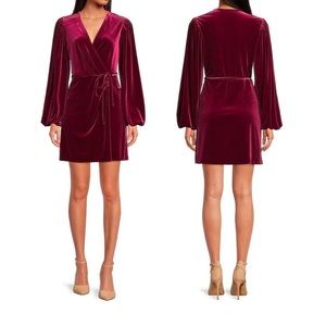 🆕Gianni Bini Size Small Burgundy Merlot Red Velvet Wrap Dress Mini Long Sleeve